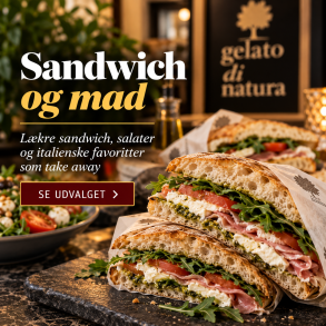 Italiensk focaccia sandwich med pesto, mozzarella og gr�nt fra Gelato di Natura &ndash; sandwich og mad som take away i Esbjerg og Fredericia.