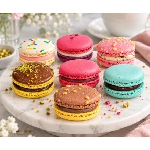 Italiensk macarons i l�kre farver og smage