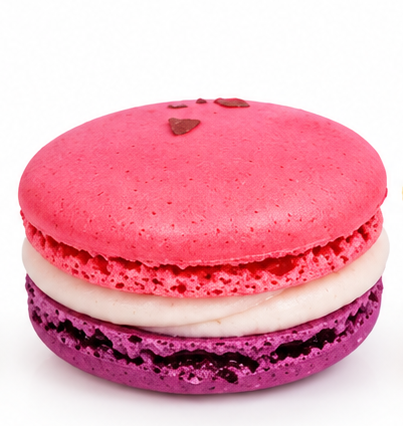 Pink italiensk luksus macaron med cheesecakefyld og skovb�r