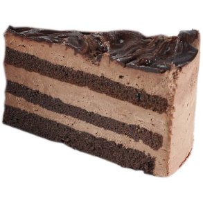 Stykke chokolade mousse lagkage med cremet chokoladefyld