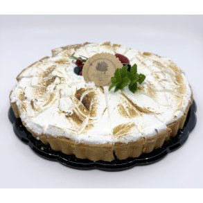 Italiensk citronmarengstrte med sprd mrdejsbund, citroncreme og flamberet marengs – fra Gelato di Natura.