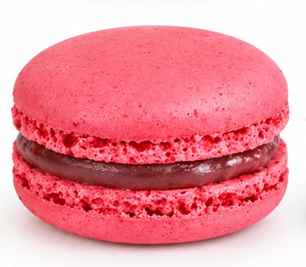 Pink italiensk luksus macaron med jordb�rfyld og hvid chokolade