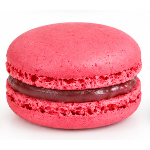 Pink italiensk luksus macaron med jordb�rfyld og hvid chokolade