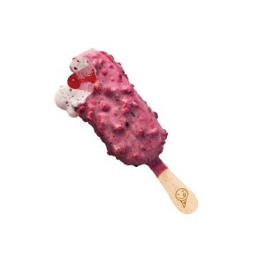 Ispind med vaniljeis, bl�b�rvariegato, yoghurtcoating, fryset�rrede bl�b�r og jordb�r samt spr�de kiks fra Sammontana