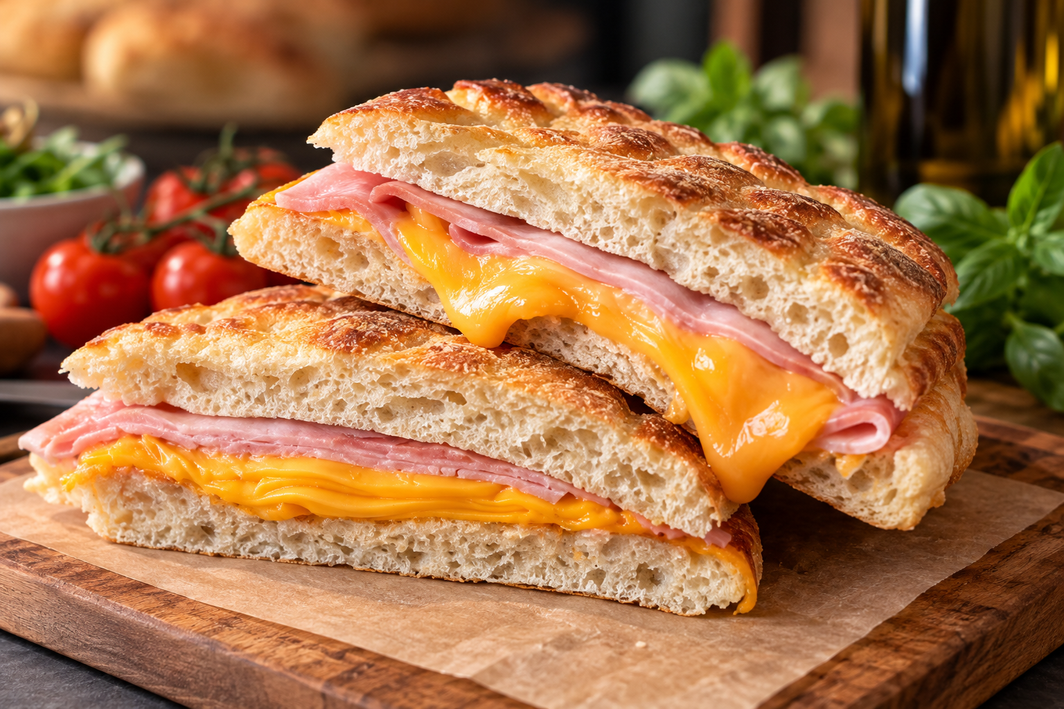 Foccacia Melt sandwich med skinke
