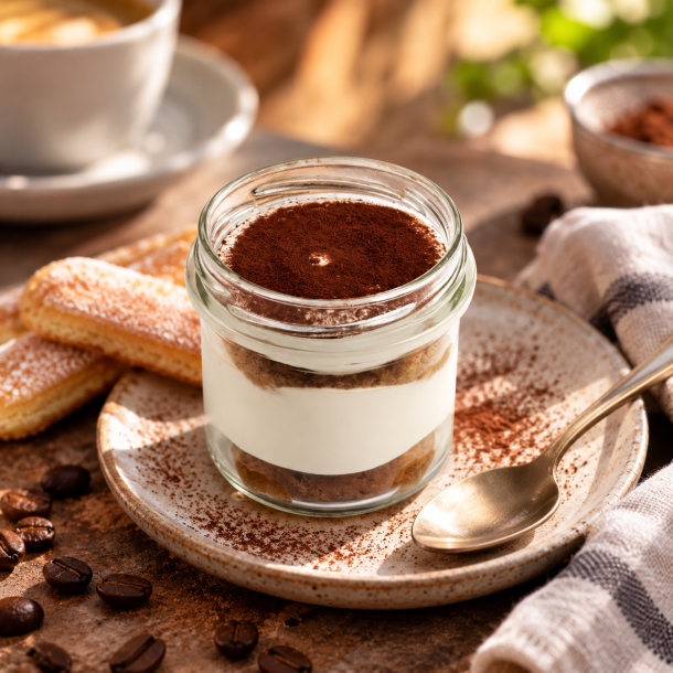 Glutenfri tiramisu med mascarpone og kaffe i portionsglas 80 g