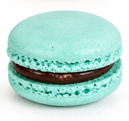 Turkis italiensk luksus macaron med cremet m�lkechokoladefyld