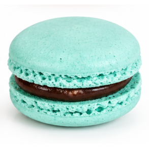 Turkis italiensk luksus macaron med cremet m�lkechokoladefyld
