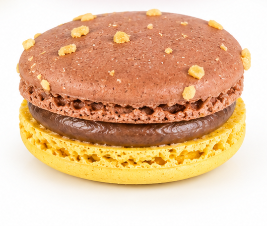 Italiensk luksus macaron med Snickers-smag, m�lkechokolade, peanutcreme og hasseln�dder
