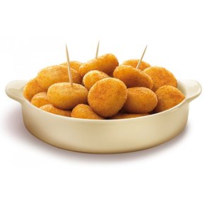 Spr�de bl�kspruttekroketter med sort fyld og cremet konsistens til tapas servering