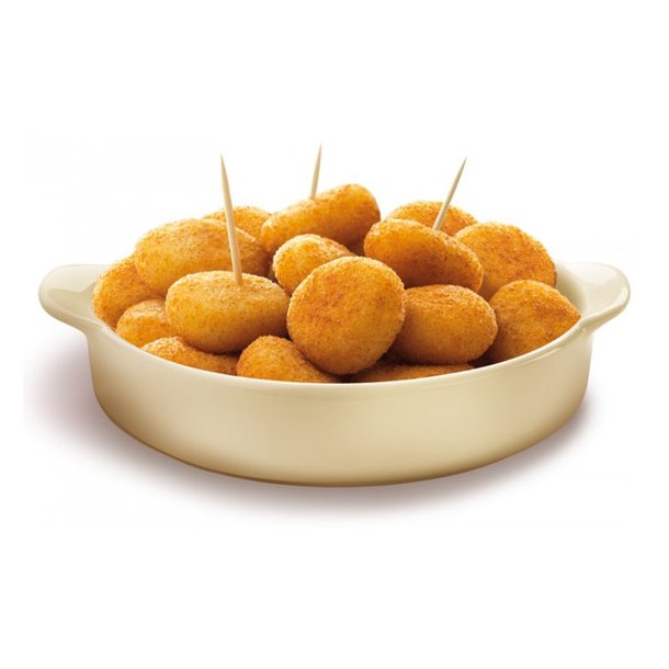 Spr�de bl�kspruttekroketter med sort fyld og cremet konsistens til tapas servering